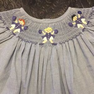 Smocked cheerleader Navy gingham dress